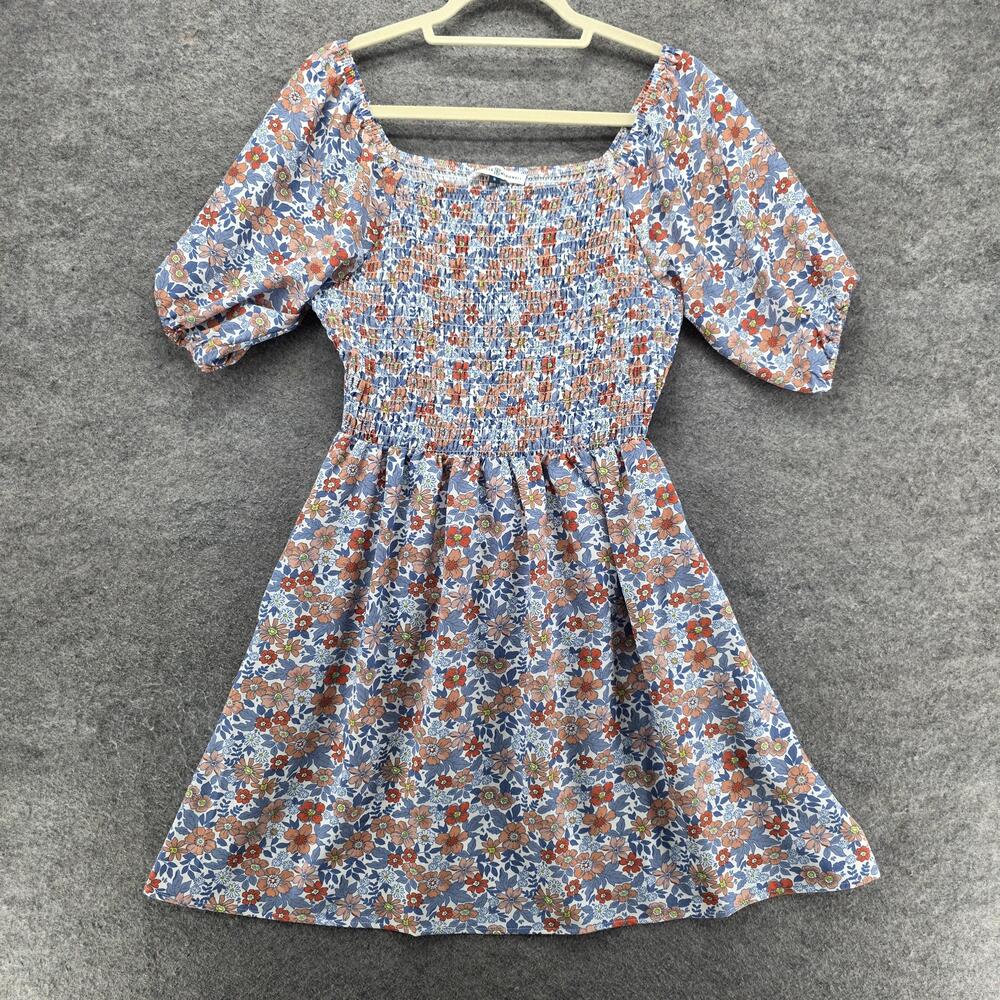 Michelle McDowell Dress Womens Small Floral Smocked Puff Sleeve Mini Square Neck